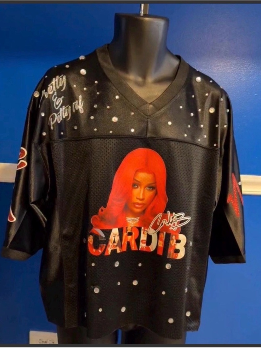 Cardi B Graphic Jersey Tee in Black & Red